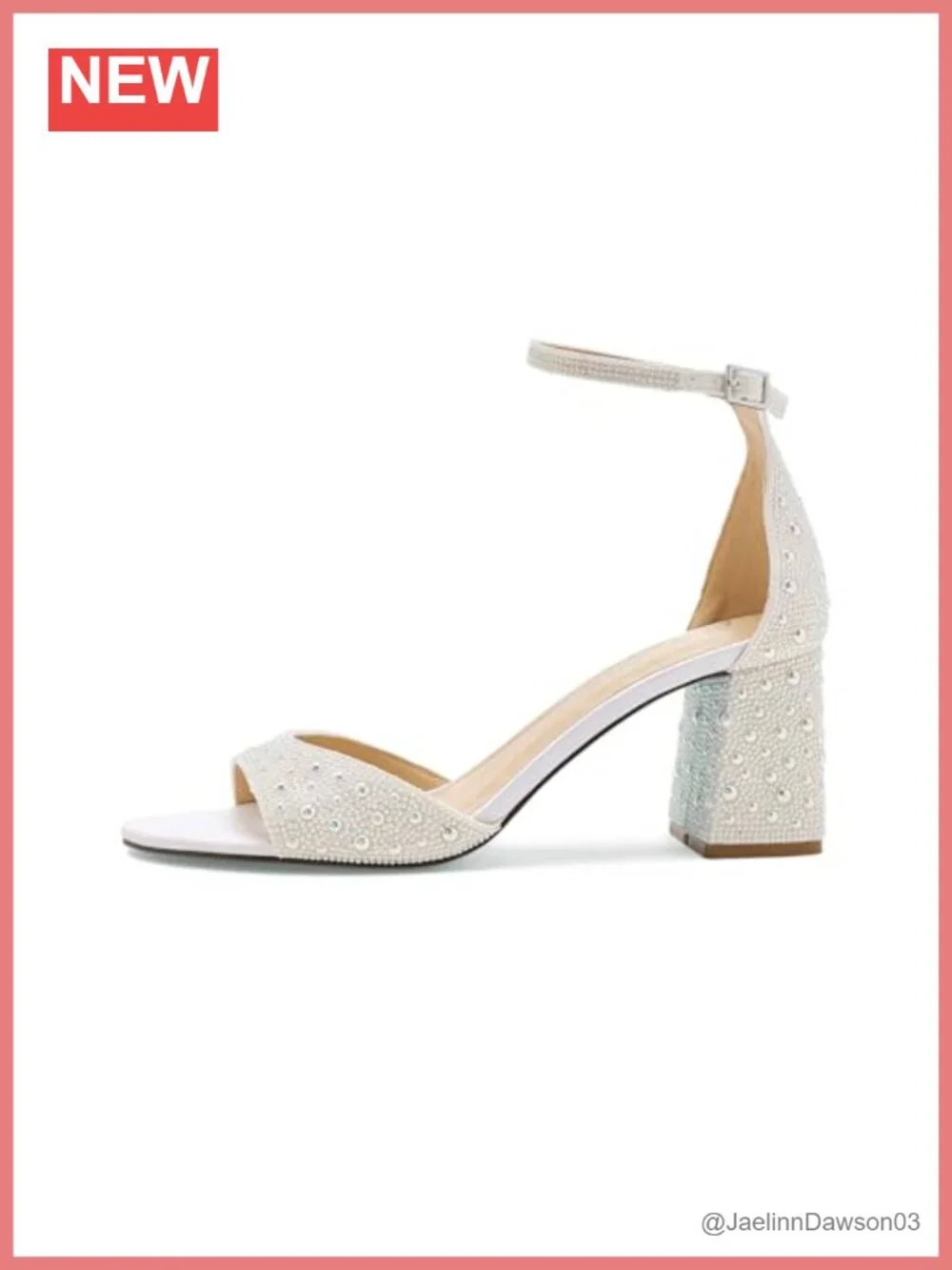 Betsey Johnson Kami Heeled Sandals - Pearl Block Heel Ankle Strap Open Toe